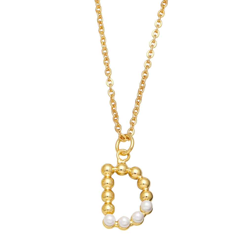 Wholesale Pearl Letter Collar Chain Copper Necklace